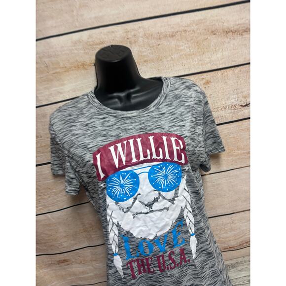 Willie Nelson I Love the USA Gray Women's Small Shirt - Picture 5 of 10